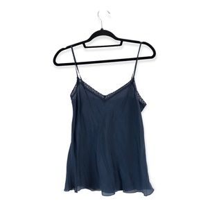 Navy Silk camisole with lace trim from Jade Johnny Was size S